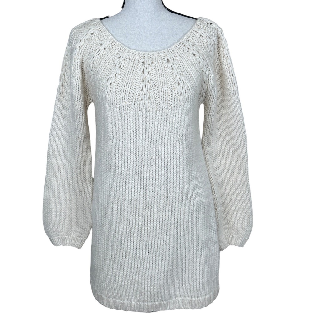 Vince Chunky Knit Wool Alpaca Sweater Dress Womens Large Cream Cable‎ Yoke Tunic